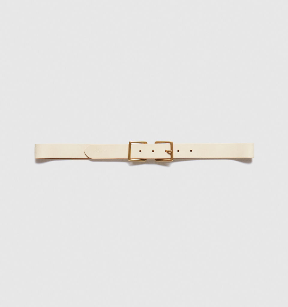 Leather belt with double buckle - women's belts - Creamy White | Sisley image number 1